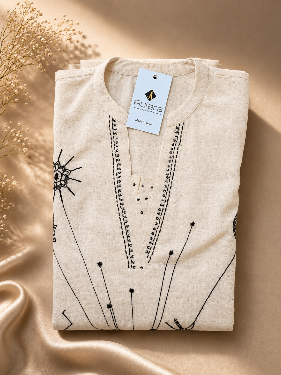 Flax Cotton Co-ord Set with Embroidery & Bead Detailing