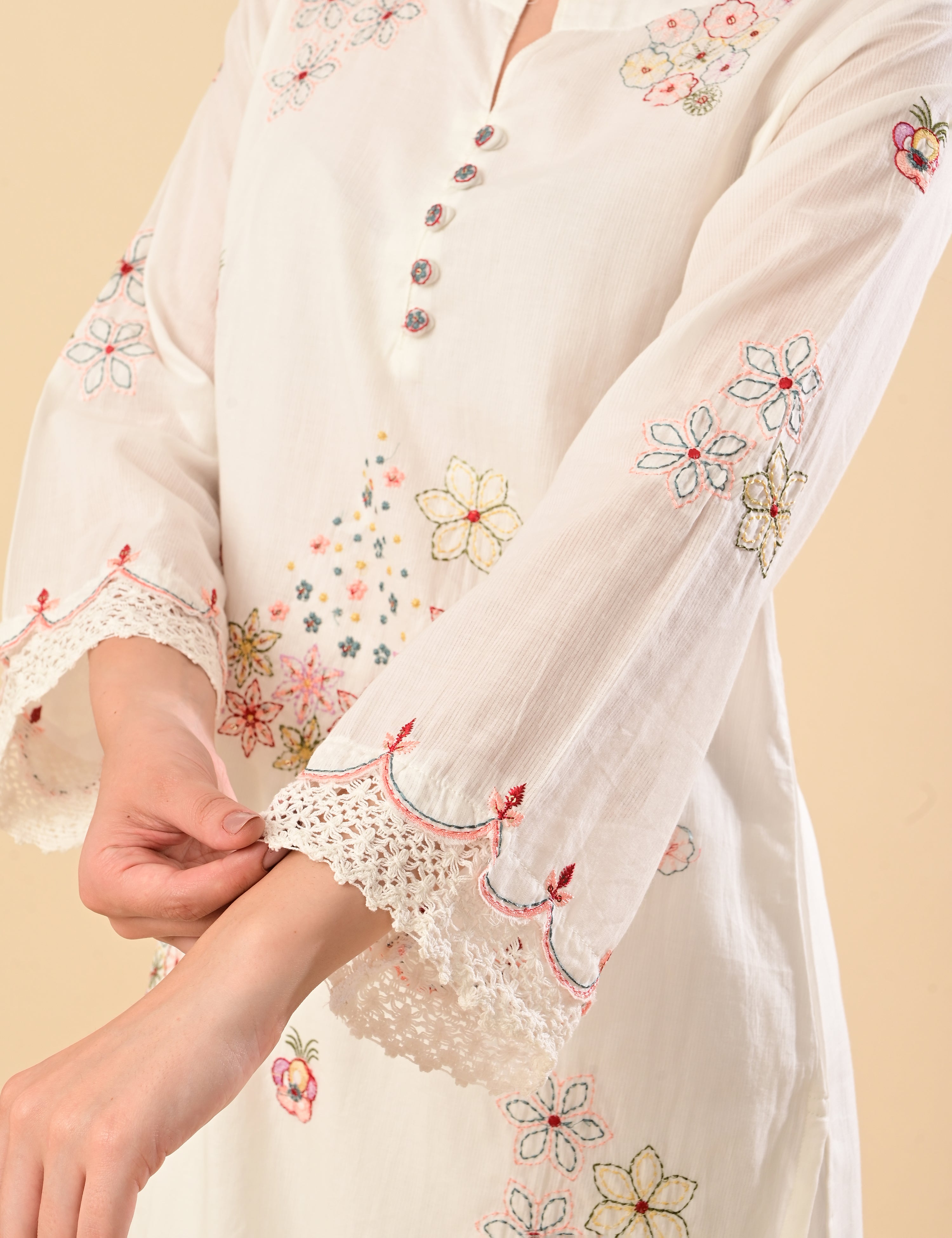 Aulera Signature: The Pristine White Embroidered Mulmul Set