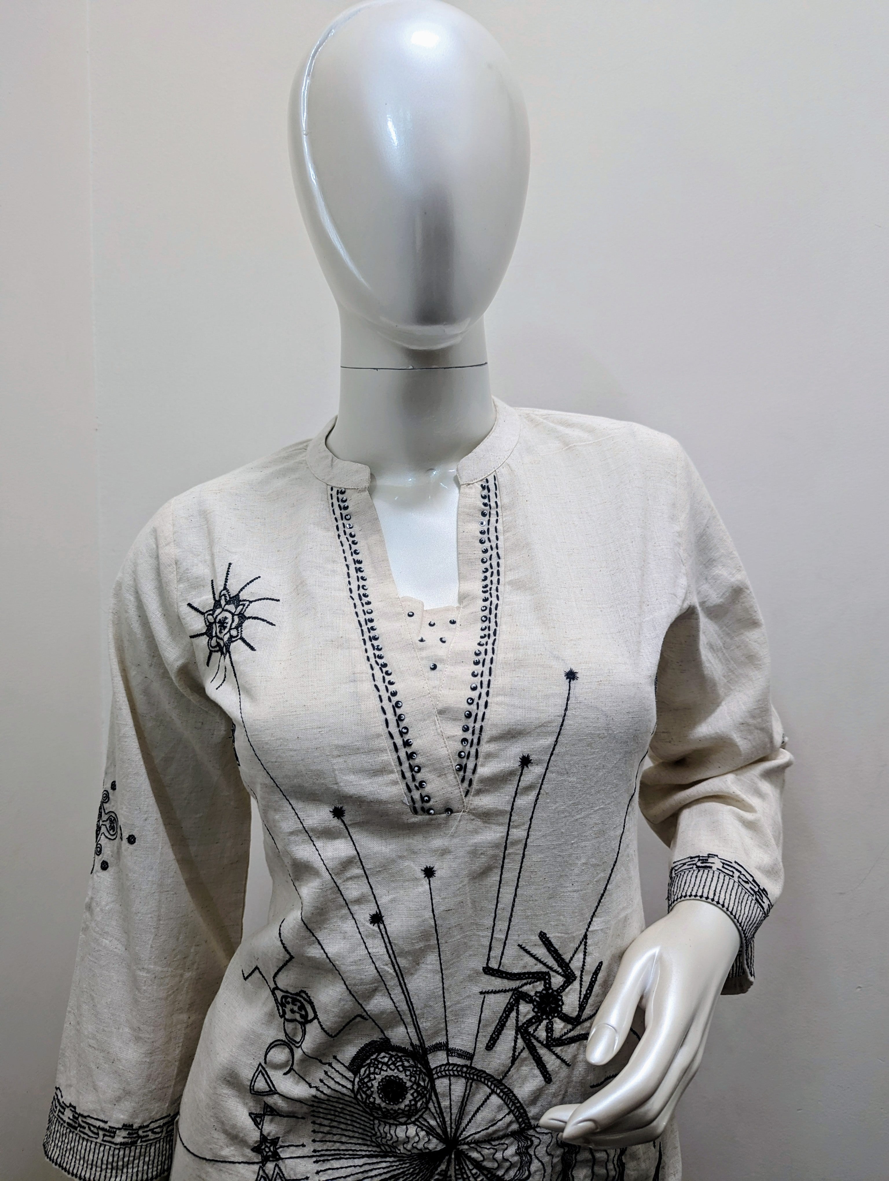 Flax Cotton Co-ord Set with Embroidery & Bead Detailing