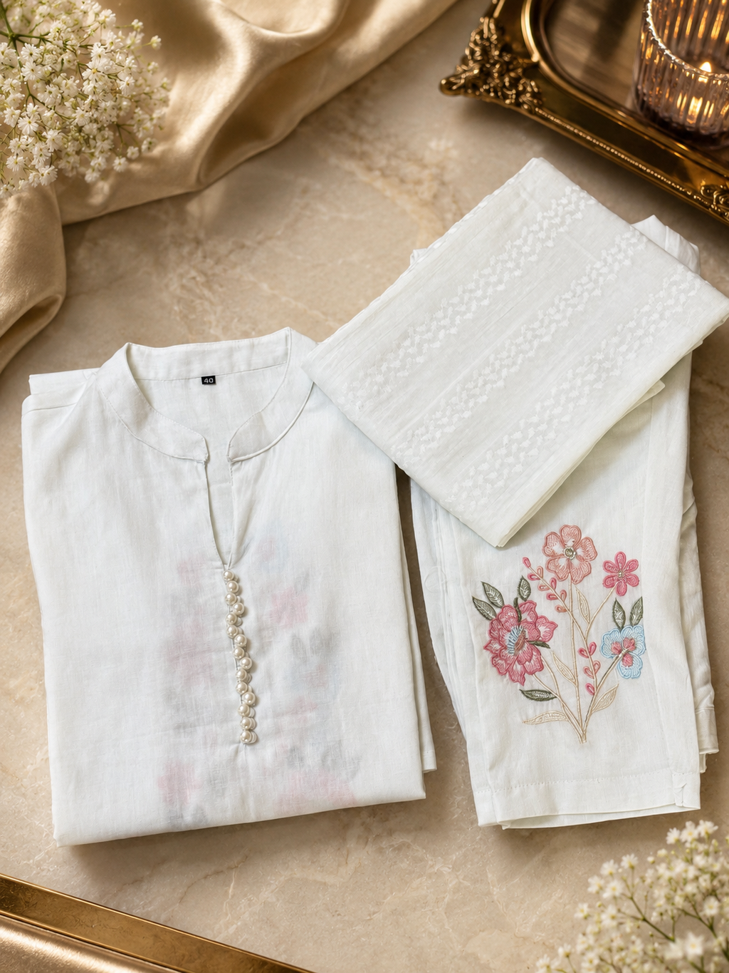 Aulera – Meadow Bloom Embroidered Premium Linen Cotton Suit Set