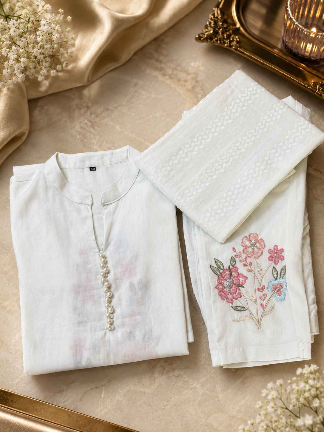 Aulera – Meadow Bloom Embroidered Premium Linen Cotton Suit Set
