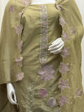 Olive Green & Blush Floral Embroidered 3-Piece Churidar Set