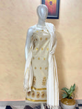 Elegant Off-White Tissue Silk Churidar Material with Cotton Dupatta & Bottom | 3-Piece Unstitched Suit Set