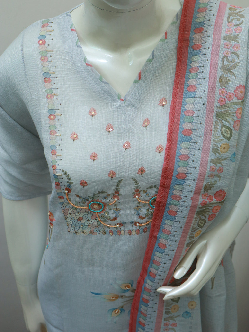 Pastel Bloom Hand painted Linen Semi-Stitched Pure Premium Linen Suit set