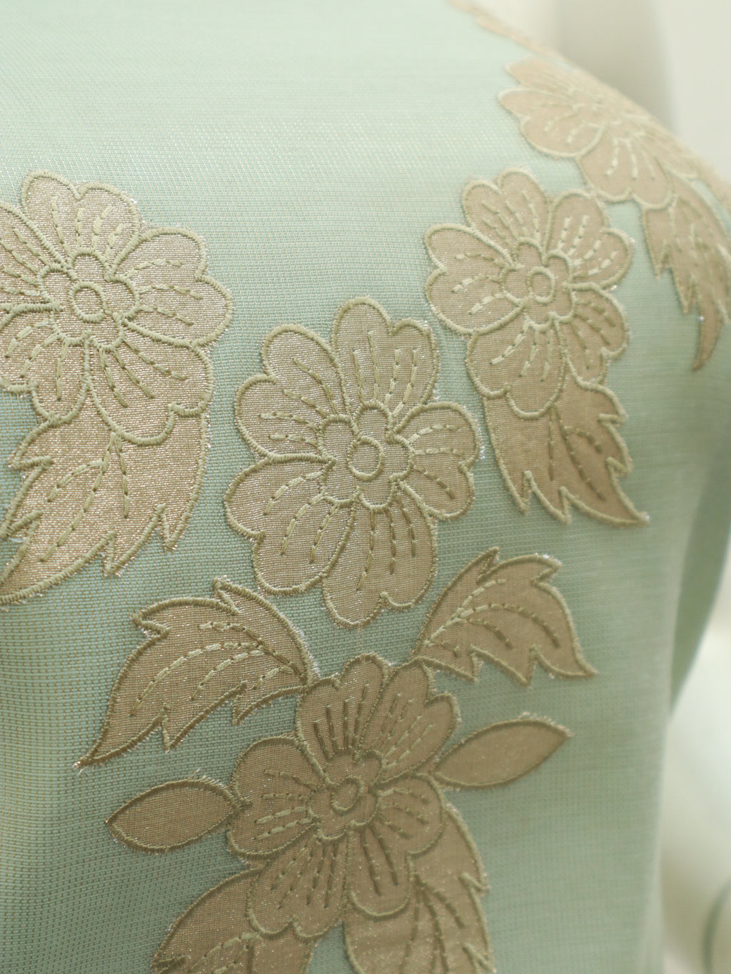 Aulera Mint Green Tissue Silk Cotta Check Embroidered Churidar Material