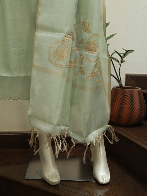 Aulera Mint Green Tissue Silk Cotta Check Embroidered Churidar Material