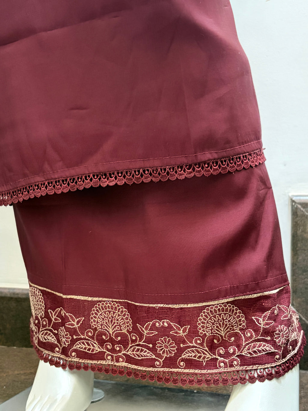 pure Roman Silk Designer Suit Material with Embellished V-Neck & Embroidered Kotta Dupatta