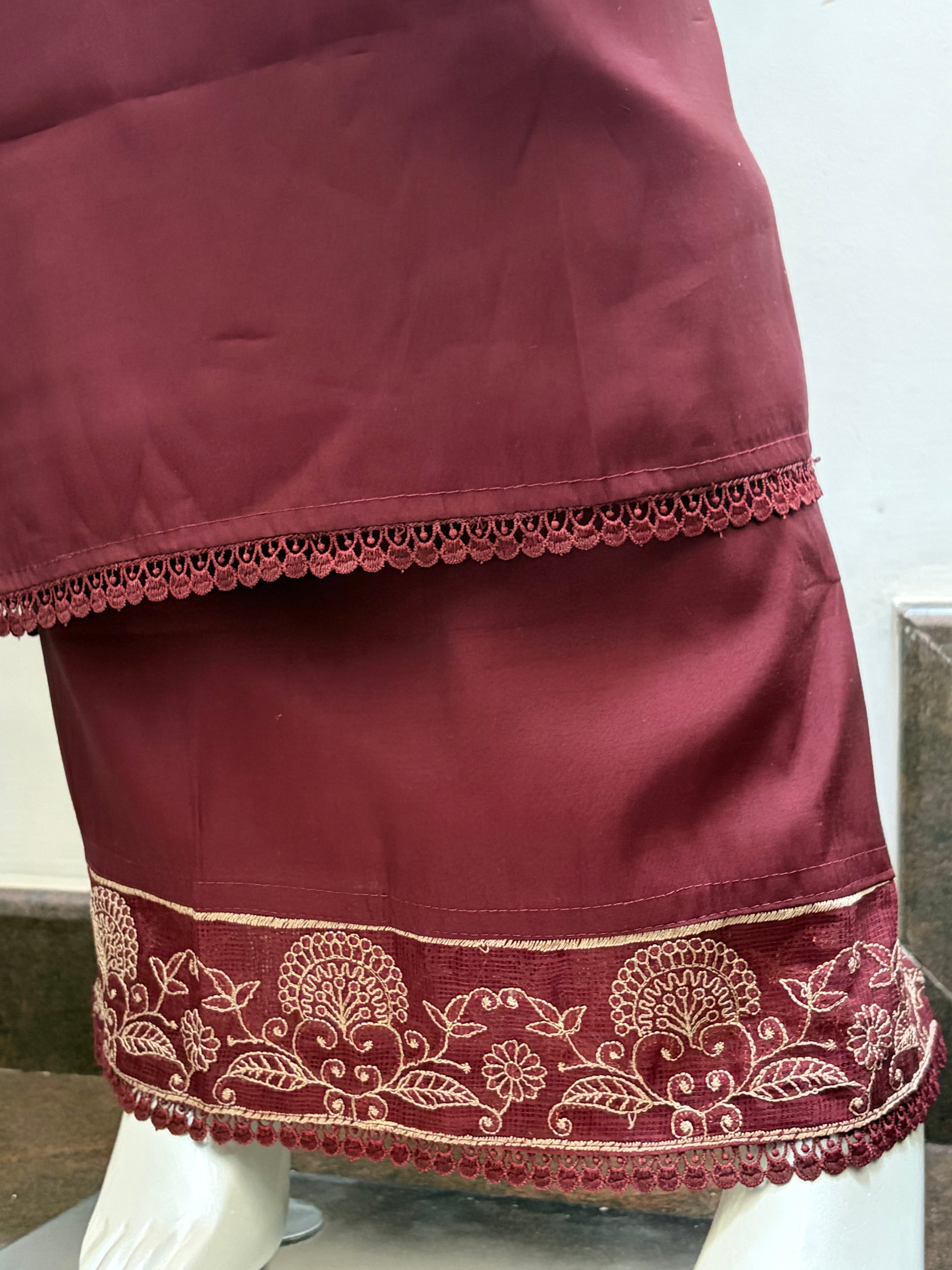 pure Roman Silk Designer Suit Material with Embellished V-Neck & Embroidered Kotta Dupatta