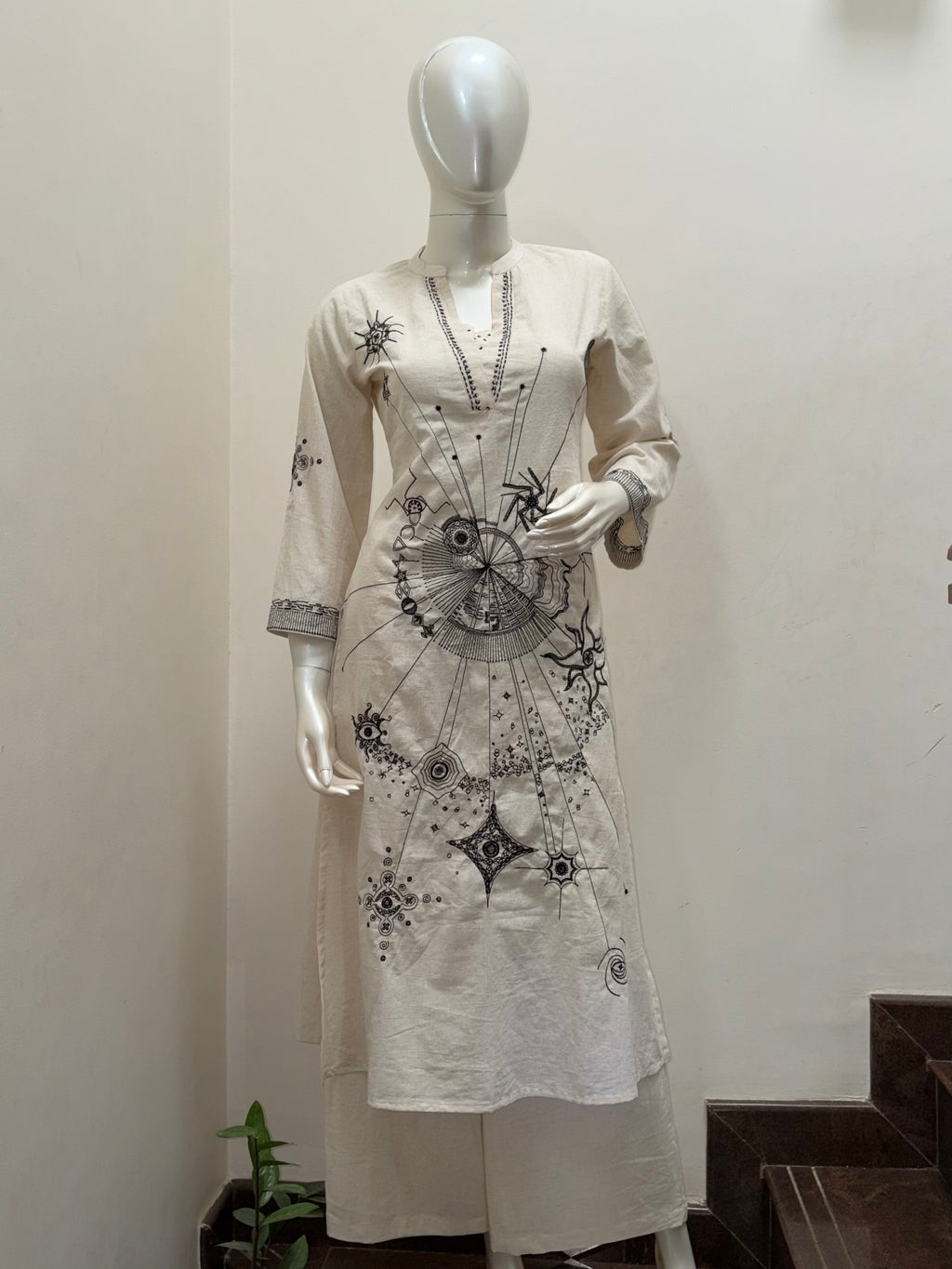 Flax Cotton Co-ord Set with Embroidery & Bead Detailing