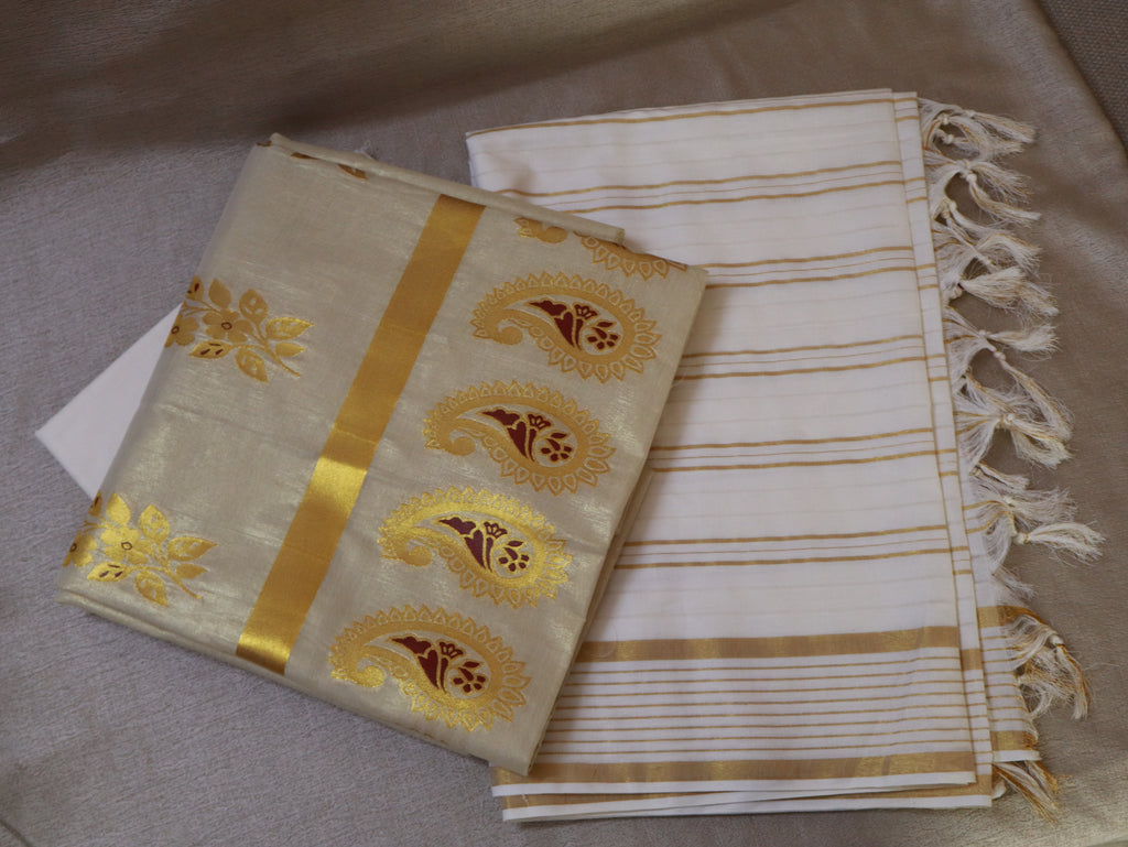 Elegant Off-White Tissue Silk Churidar Material with Cotton Dupatta & Bottom | 3-Piece Unstitched Suit Set