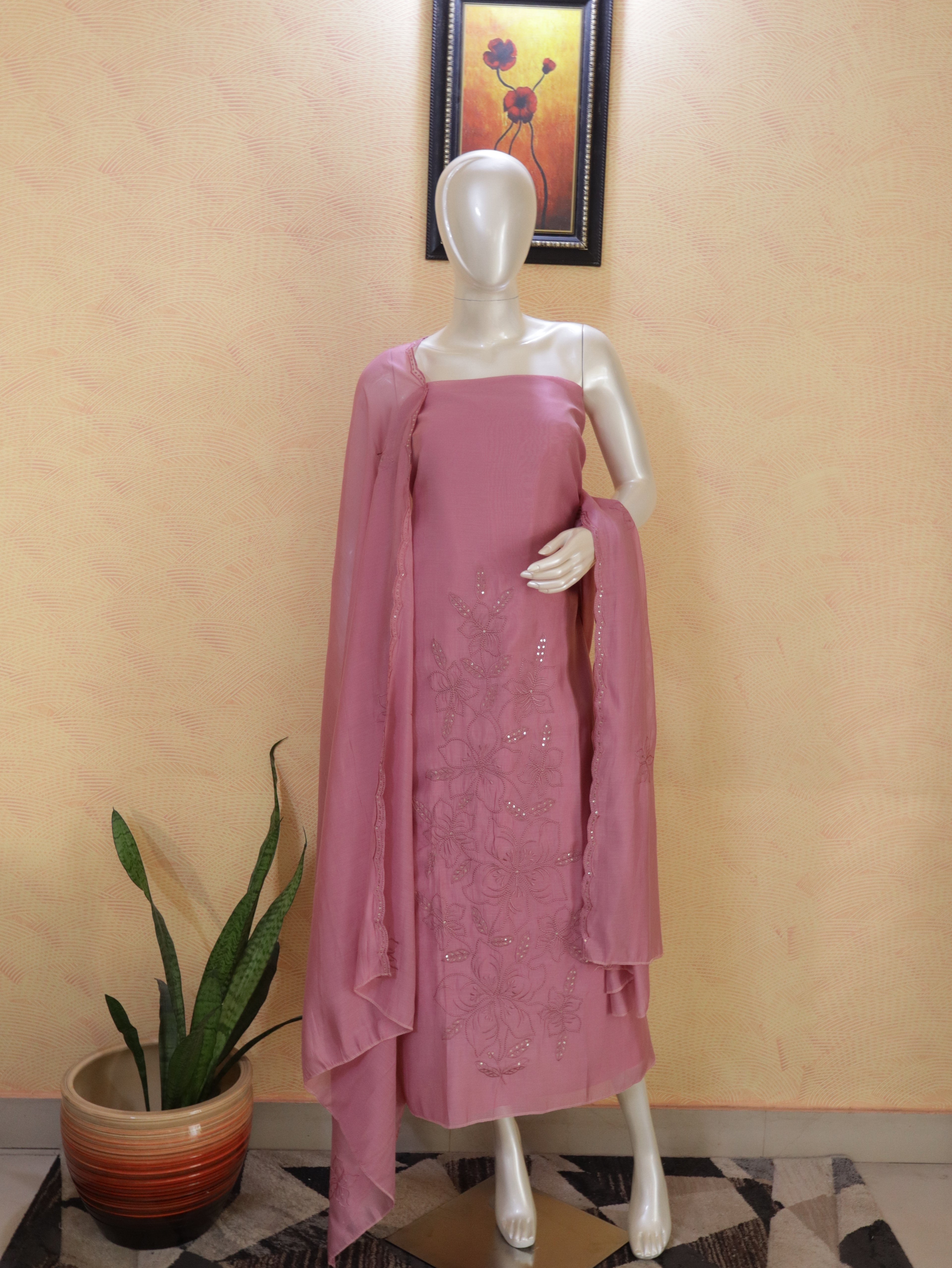 Aulera Soft Mul Chanderi Silk Floral Embroidered Suit Set with Dupatta