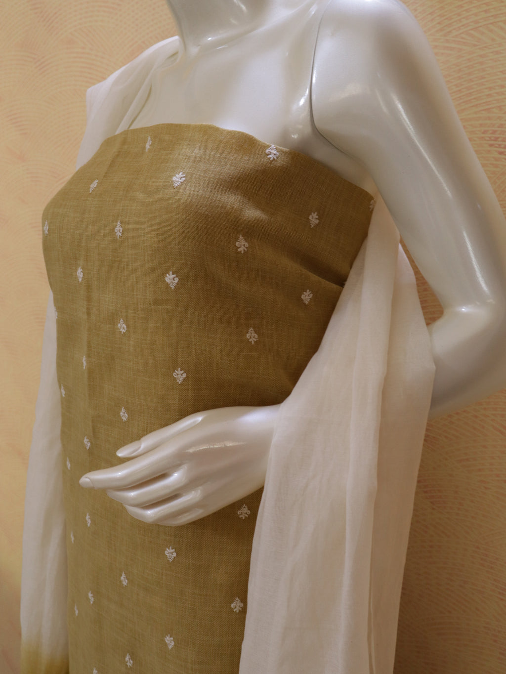 Linen Mustard yellow  Kurta Set with Delicate embroidered buttas