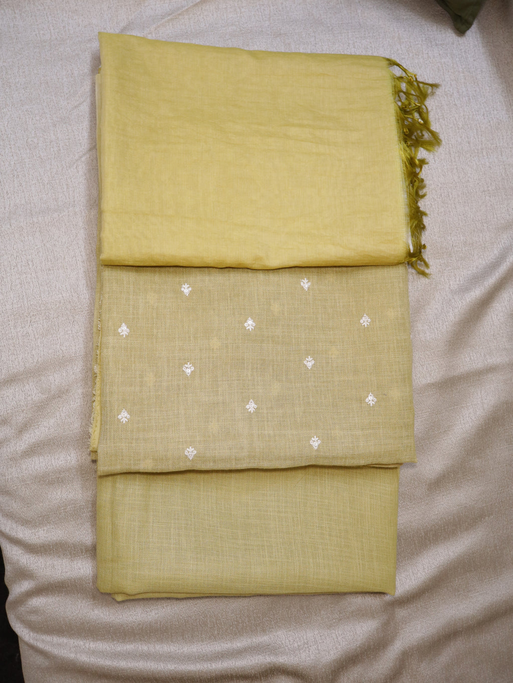 Linen Mustard yellow  Kurta Set with Delicate embroidered buttas