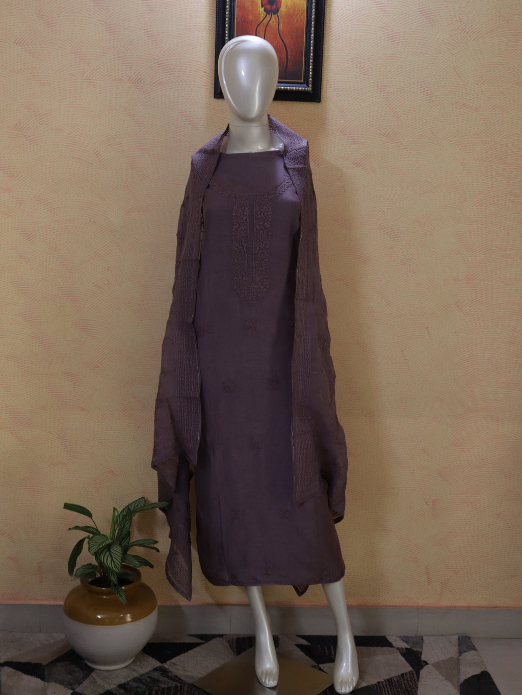 Mauve Dora Silk Suit Material | Soft & Comfortable Elegant Ethnic Dress Material with Dupatta