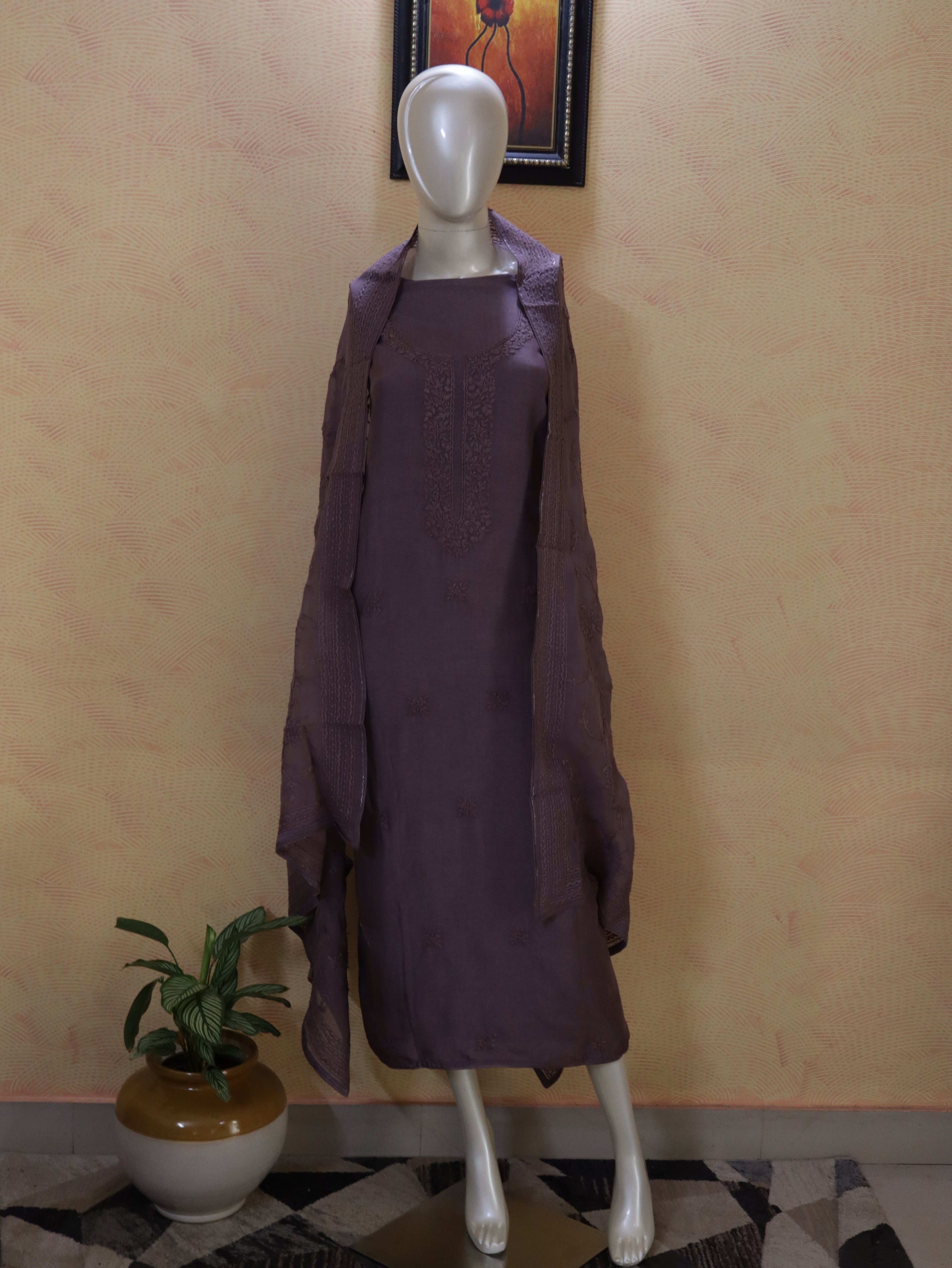 Mauve Dora Silk Suit Material | Soft & Comfortable Elegant Ethnic Dress Material with Dupatta