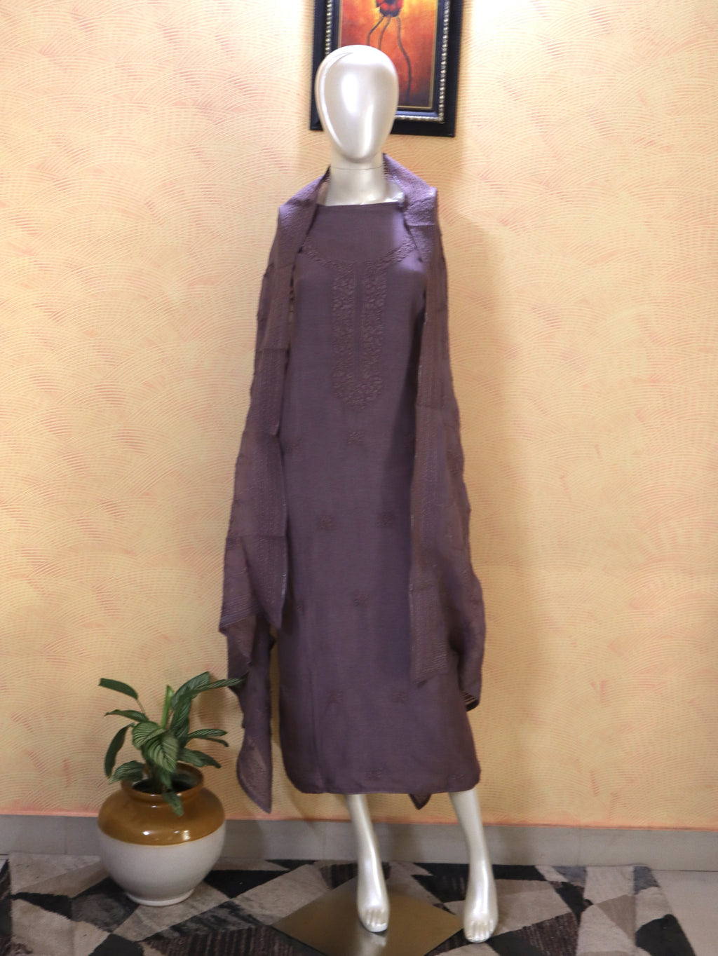 Mauve Dora Silk Suit Material | Soft & Comfortable Elegant Ethnic Dress Material with Dupatta