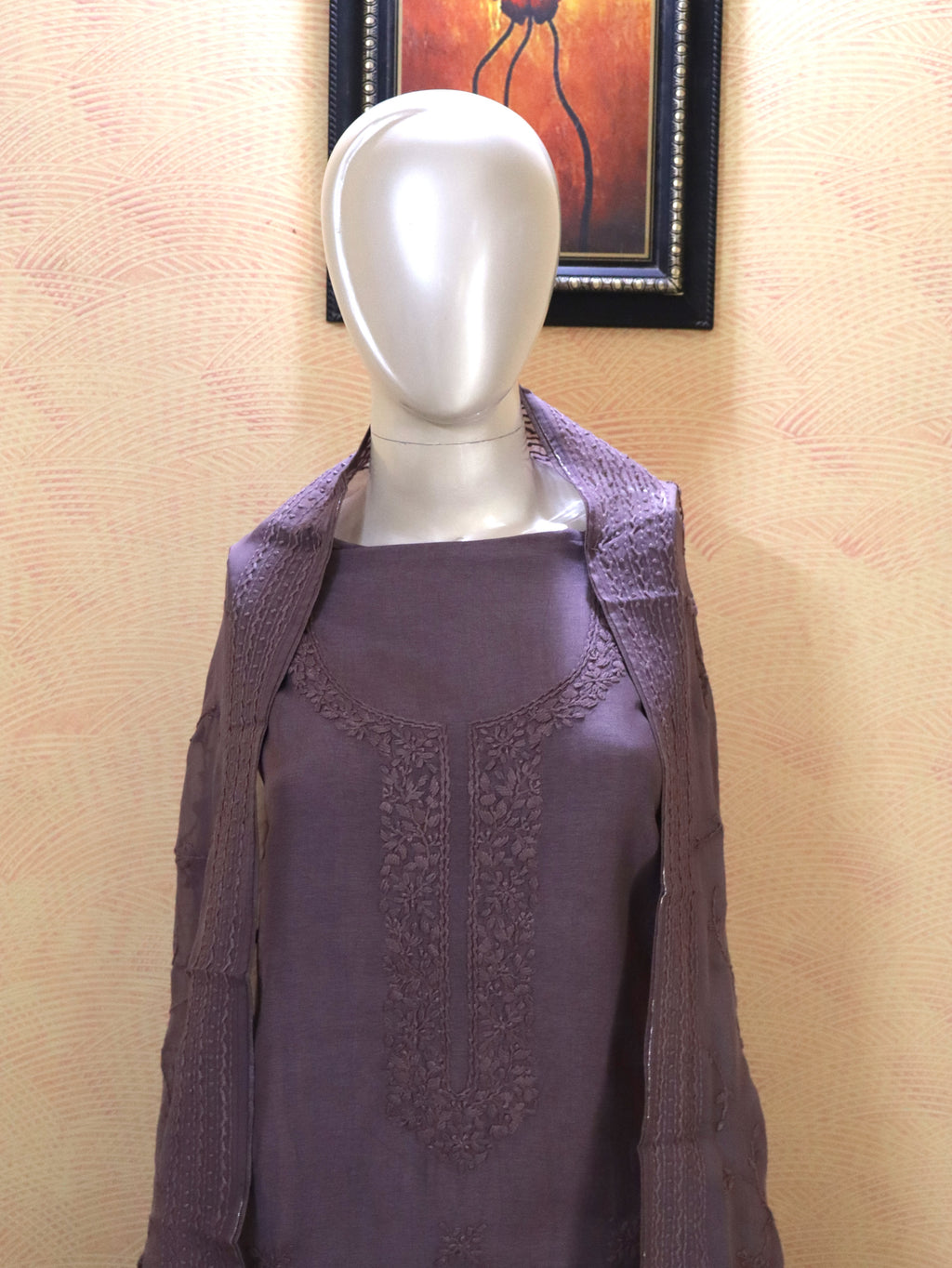 Mauve Dora Silk Suit Material | Soft & Comfortable Elegant Ethnic Dress Material with Dupatta