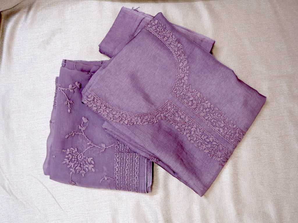 Mauve Dora Silk Suit Material | Soft & Comfortable Elegant Ethnic Dress Material with Dupatta
