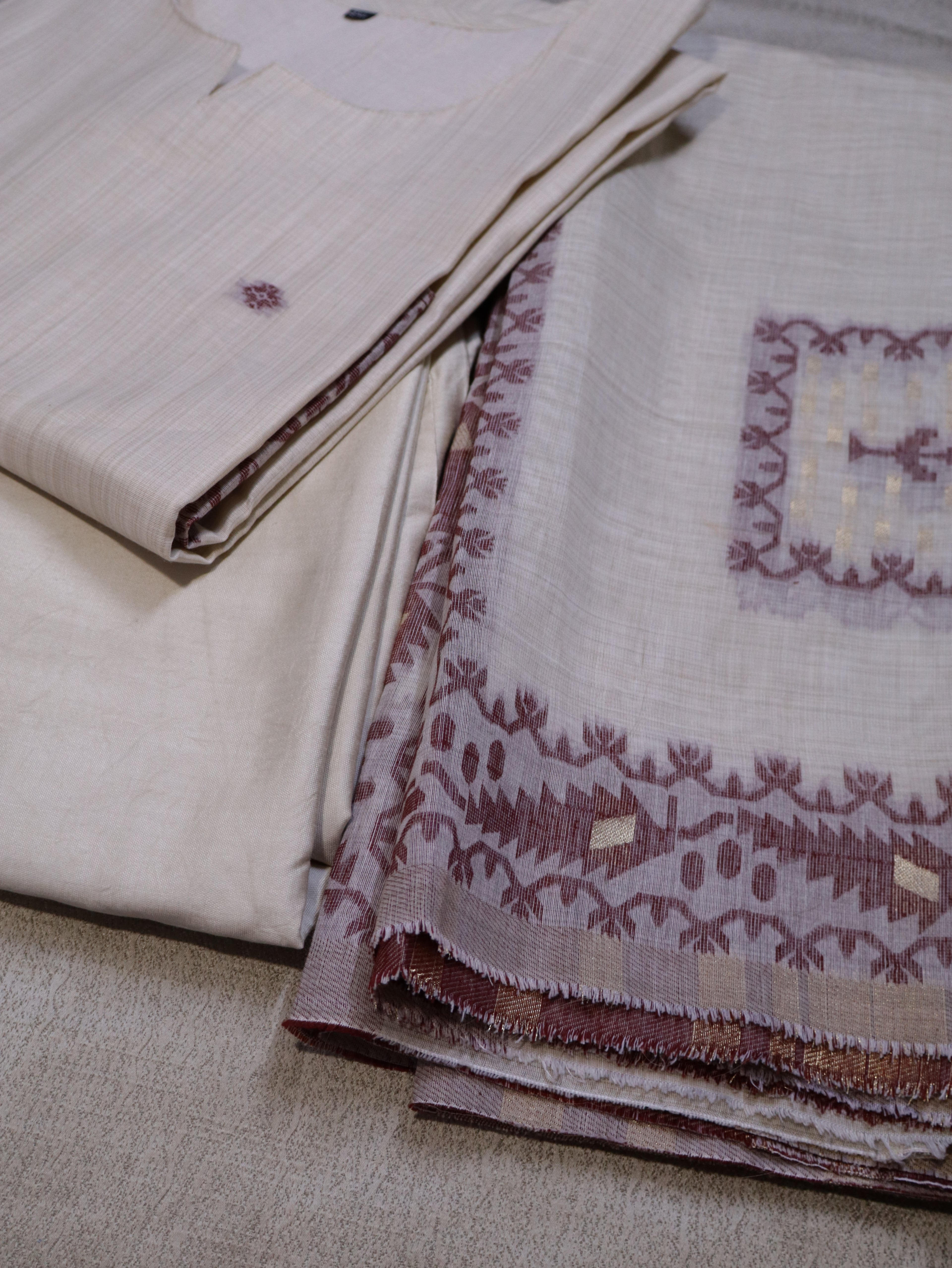 Elegant Chanderi Jhamdhani Stitched Suit with Golden Butas & Lining