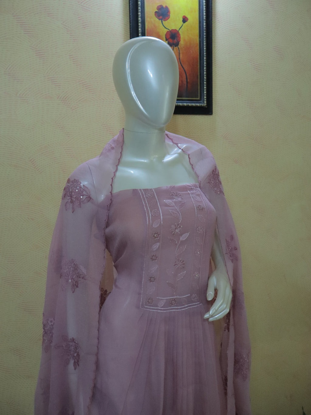 Aulera Onion  Pink Embroidered Chiffon Suit Material with Embellished Dupatta (3-Piece)