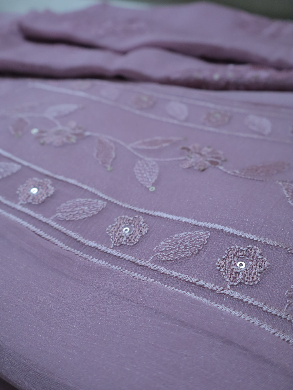 Aulera Onion  Pink Embroidered Chiffon Suit Material with Embellished Dupatta (3-Piece)