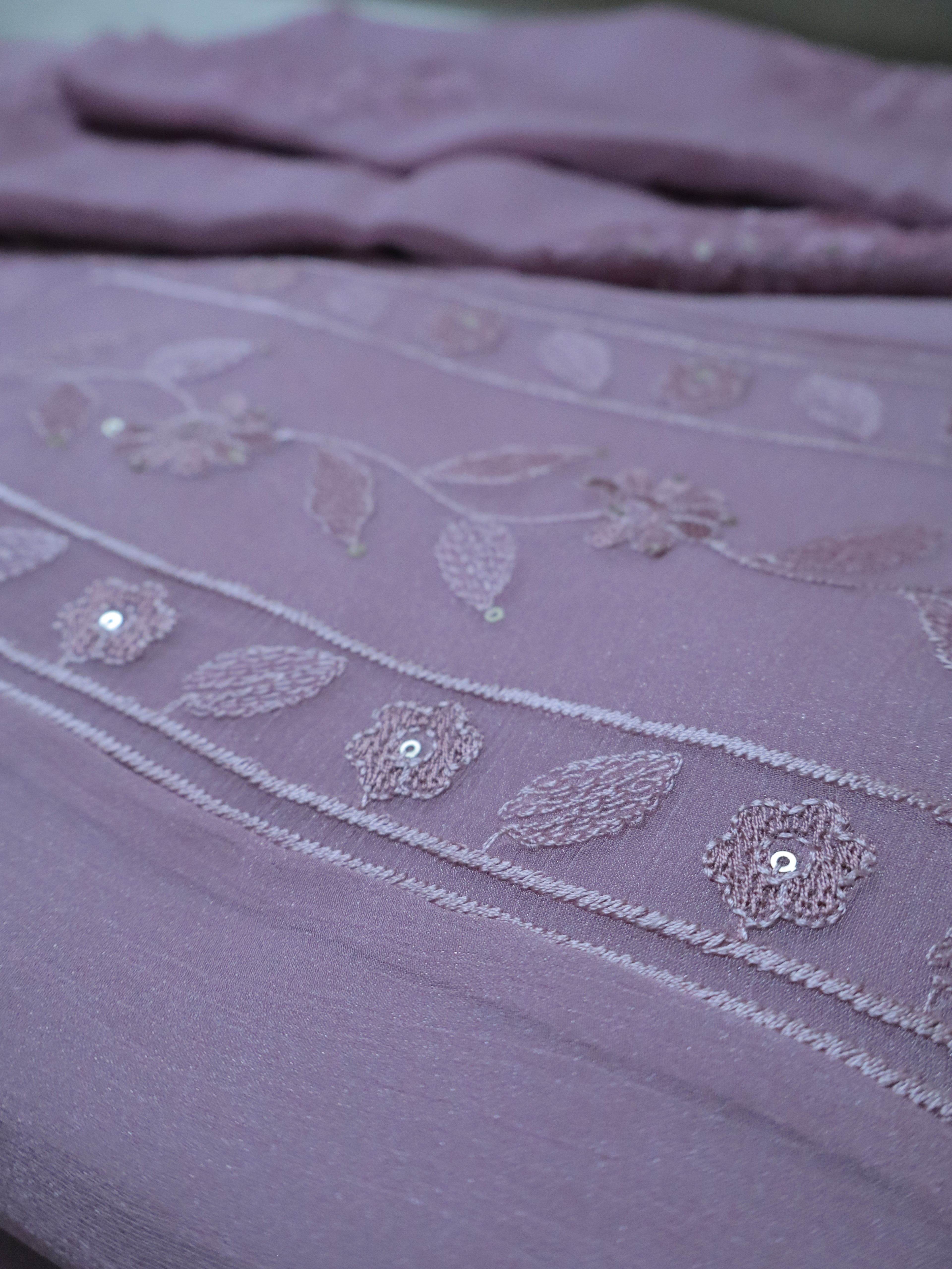 Aulera Onion  Pink Embroidered Chiffon Suit Material with Embellished Dupatta (3-Piece)