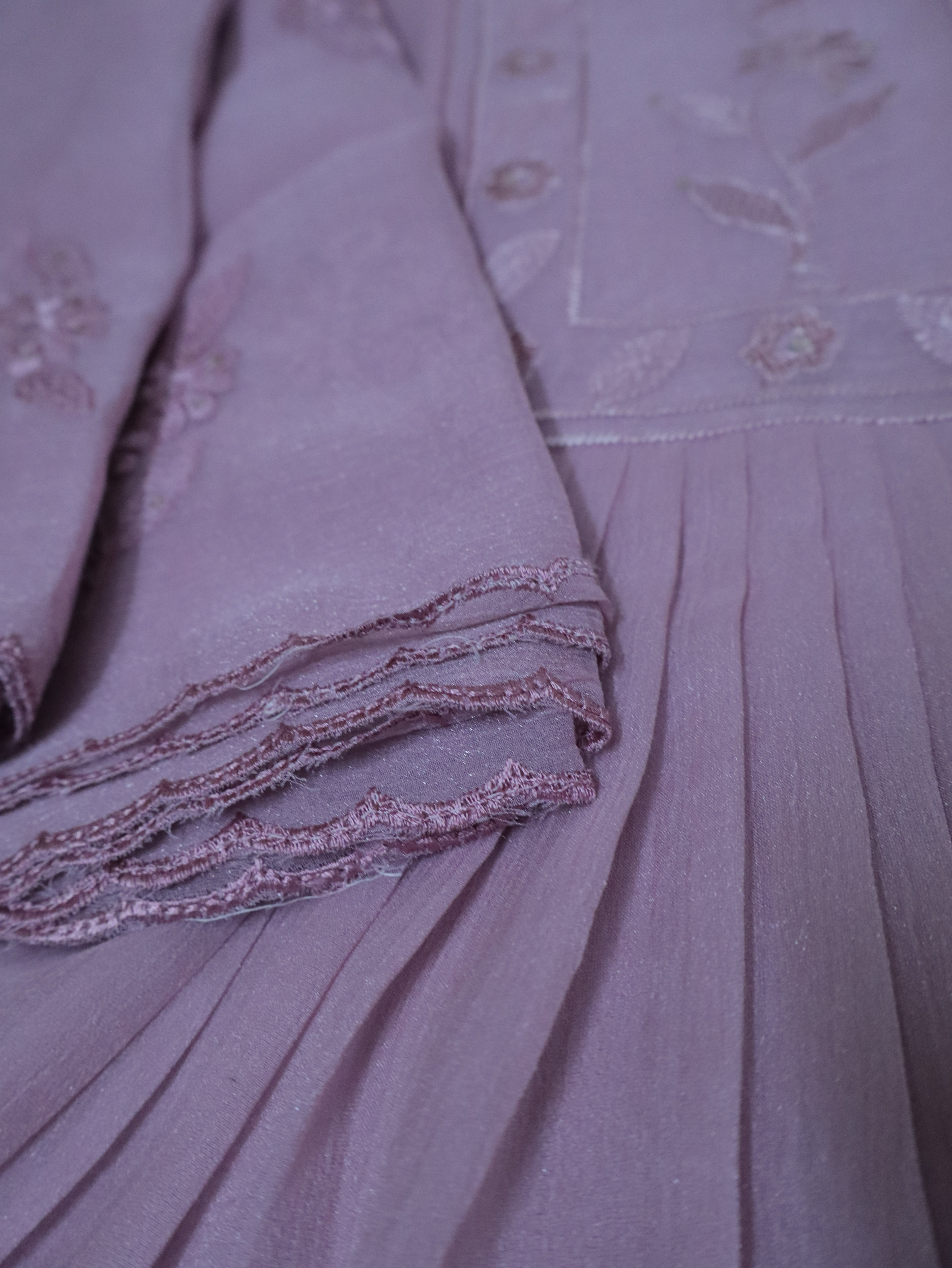 Aulera Onion  Pink Embroidered Chiffon Suit Material with Embellished Dupatta (3-Piece)