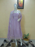 Aulera Lilac Embroidered Chiffon Suit Material with Embellished Dupatta (3-Piece)