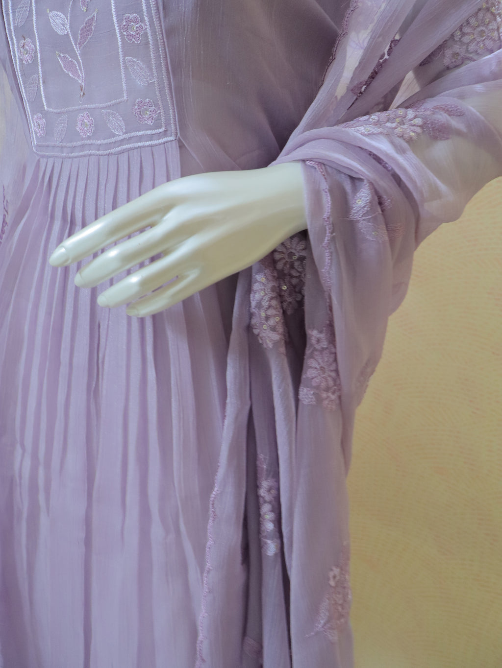 Aulera Lilac Embroidered Chiffon Suit Material with Embellished Dupatta (3-Piece)