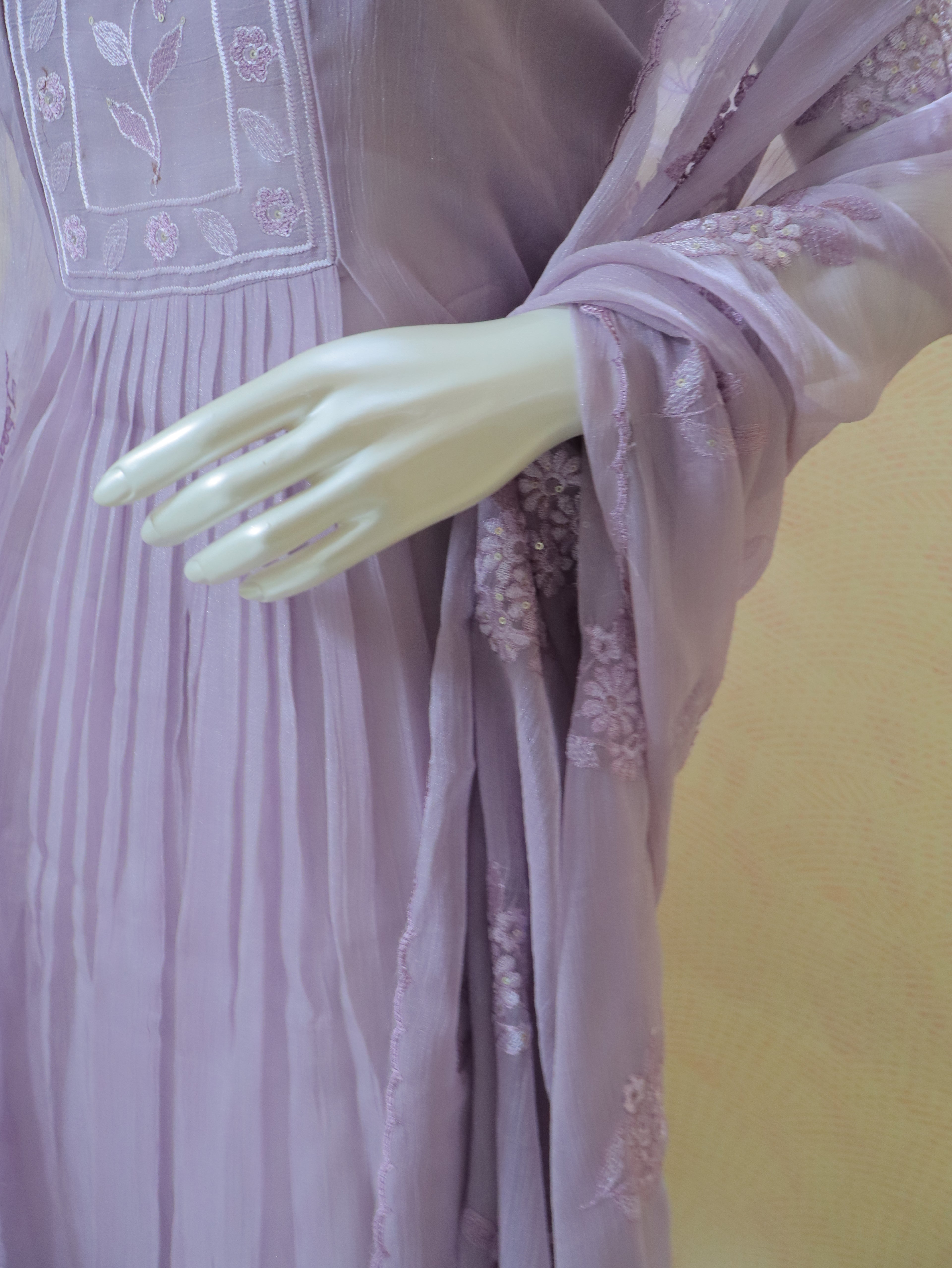 Aulera Lilac Embroidered Chiffon Suit Material with Embellished Dupatta (3-Piece)