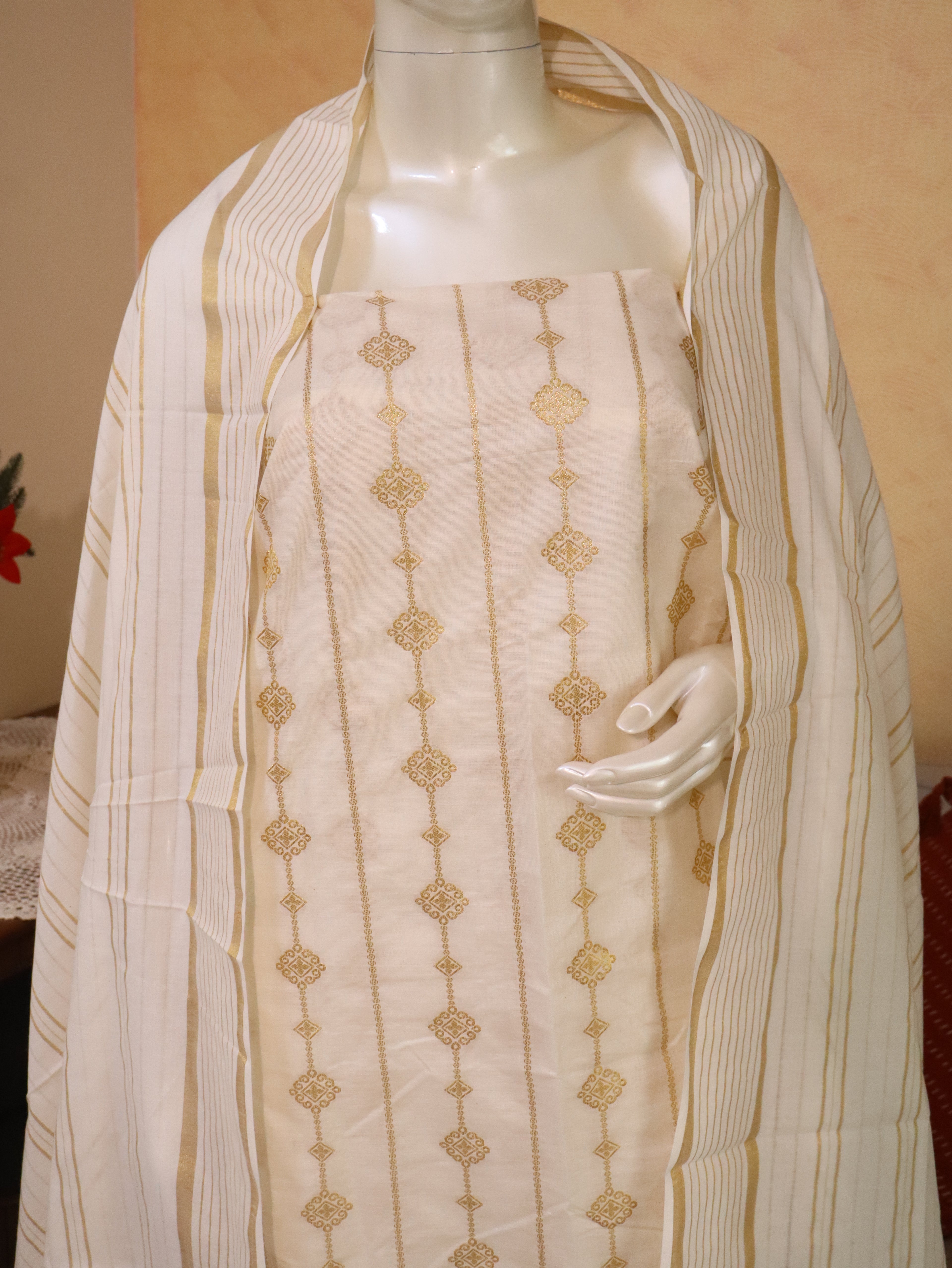 Aulera Onam edit : Pure cotton & Cotton Silk blend Churidar Material with Cotton Dupatta & Bottom | 3-Piece Unstitched Suit Set