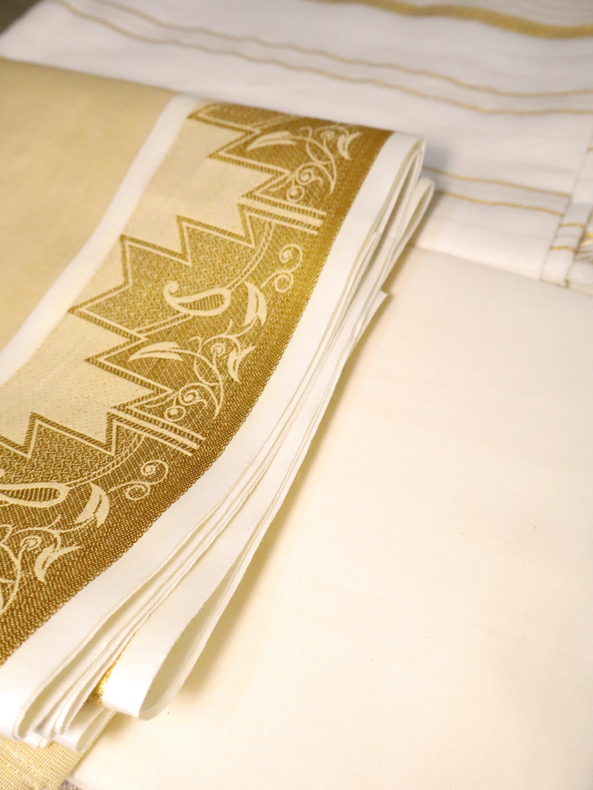 Aulera Onam edit : Off-White Tissue Silk Churidar Material with Cotton Dupatta & Bottom | 3-Piece Unstitched Suit Set