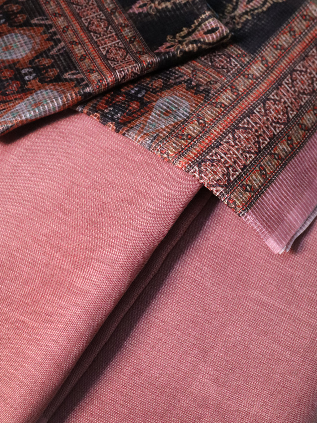 Linen Onion pink  Kurta Set material with Printed Kotta silk blend dupatta