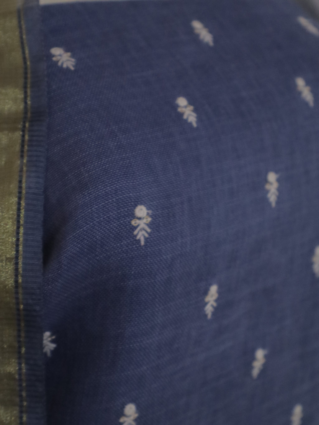 Pastel Teal Blue Linen Kurta Set material with Embroidered Butas & Glass Kotta Dupatta