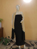 Black Linen Kurta Set material with Embroidered Butas &  Mul Cotton Dupatta