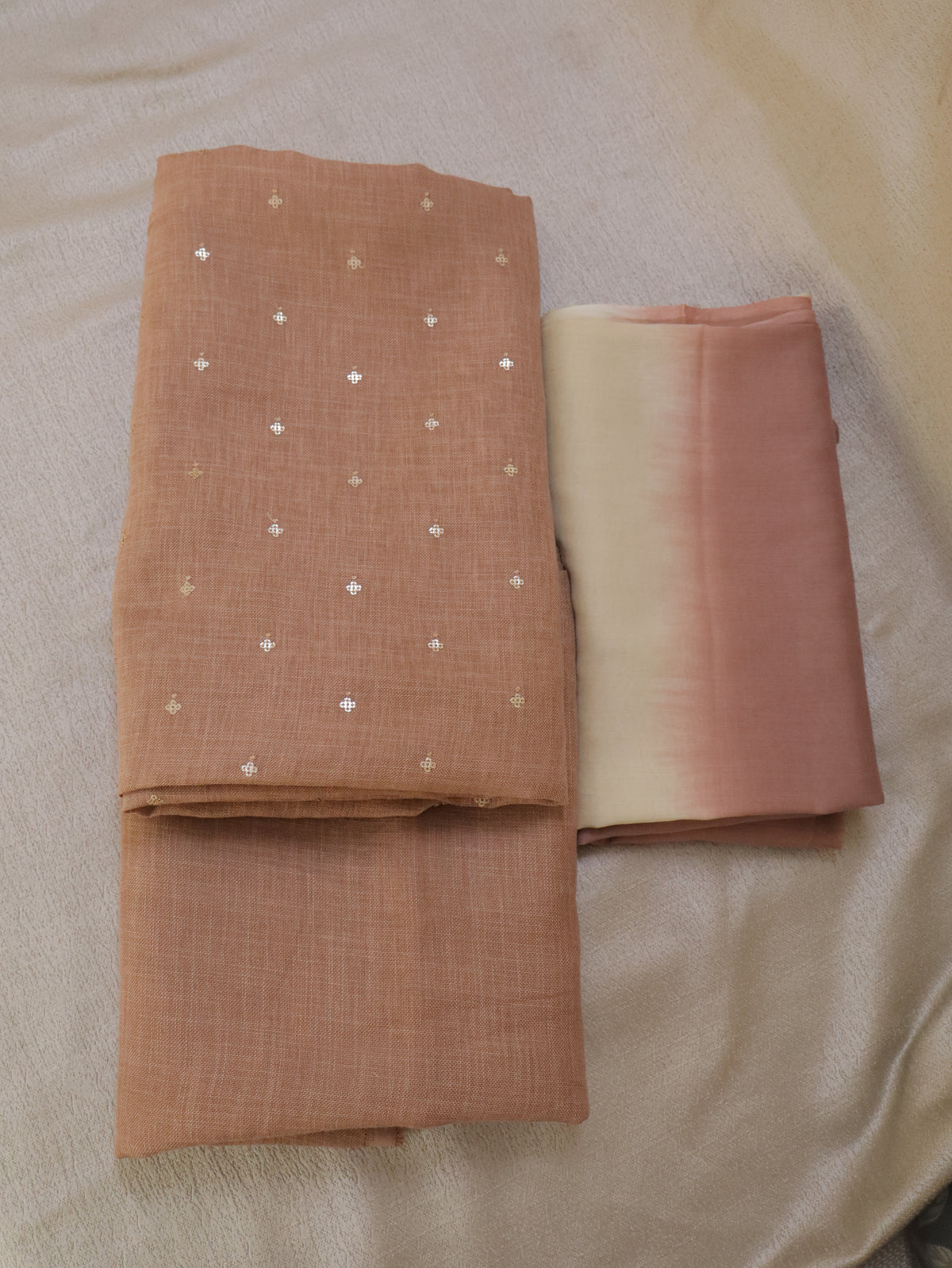 Chocolate Light Brown  Linen Kurta Set material with Embroidered Butas &  Mul Cotton Dupatta
