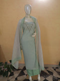 Linen chanderi Pastel Green Embroidered/Handwork unstitched Churidhar Set