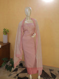 Linen chanderi Pastel pink Embroidered/Handwork unstitched Churidhar Set