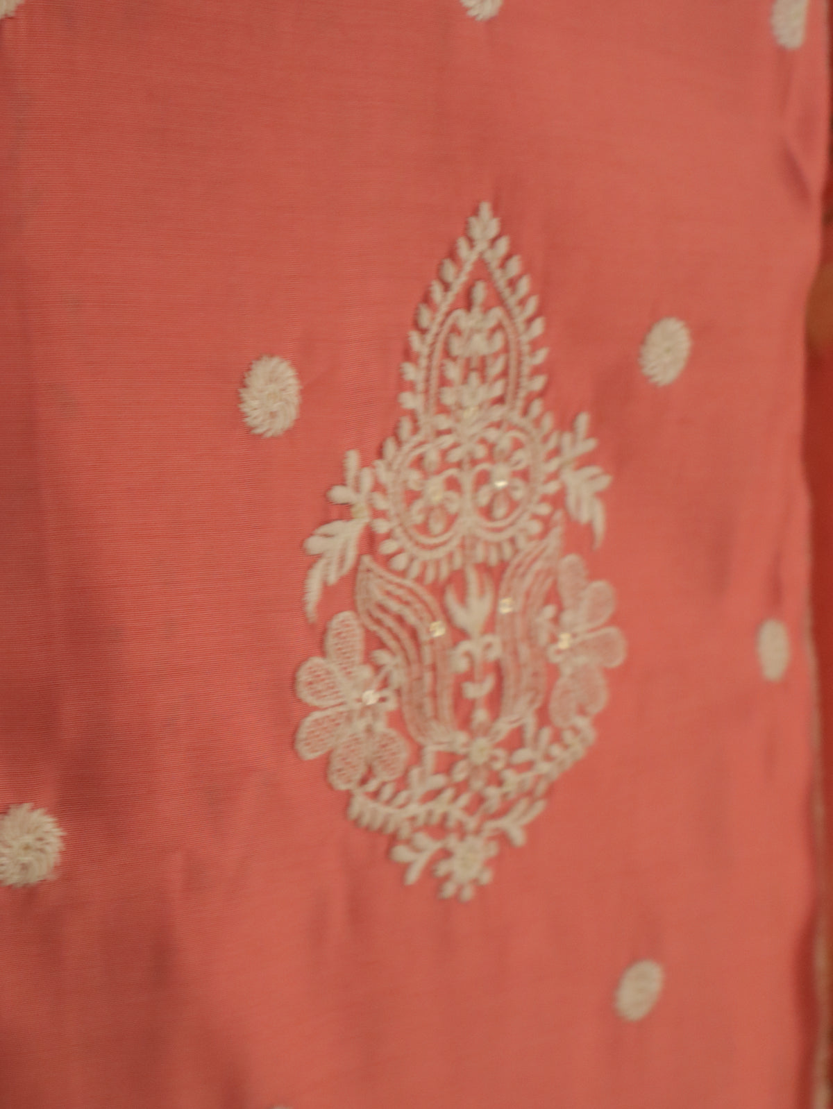 Blush Rose Embroidered unstitched Churidhar Set with chanderi Dupatta & Floral Threadwork