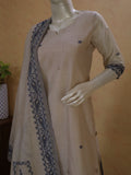 Elegant Chanderi Jhamdhani Blue Stitched Suit with Golden Butas & Lining