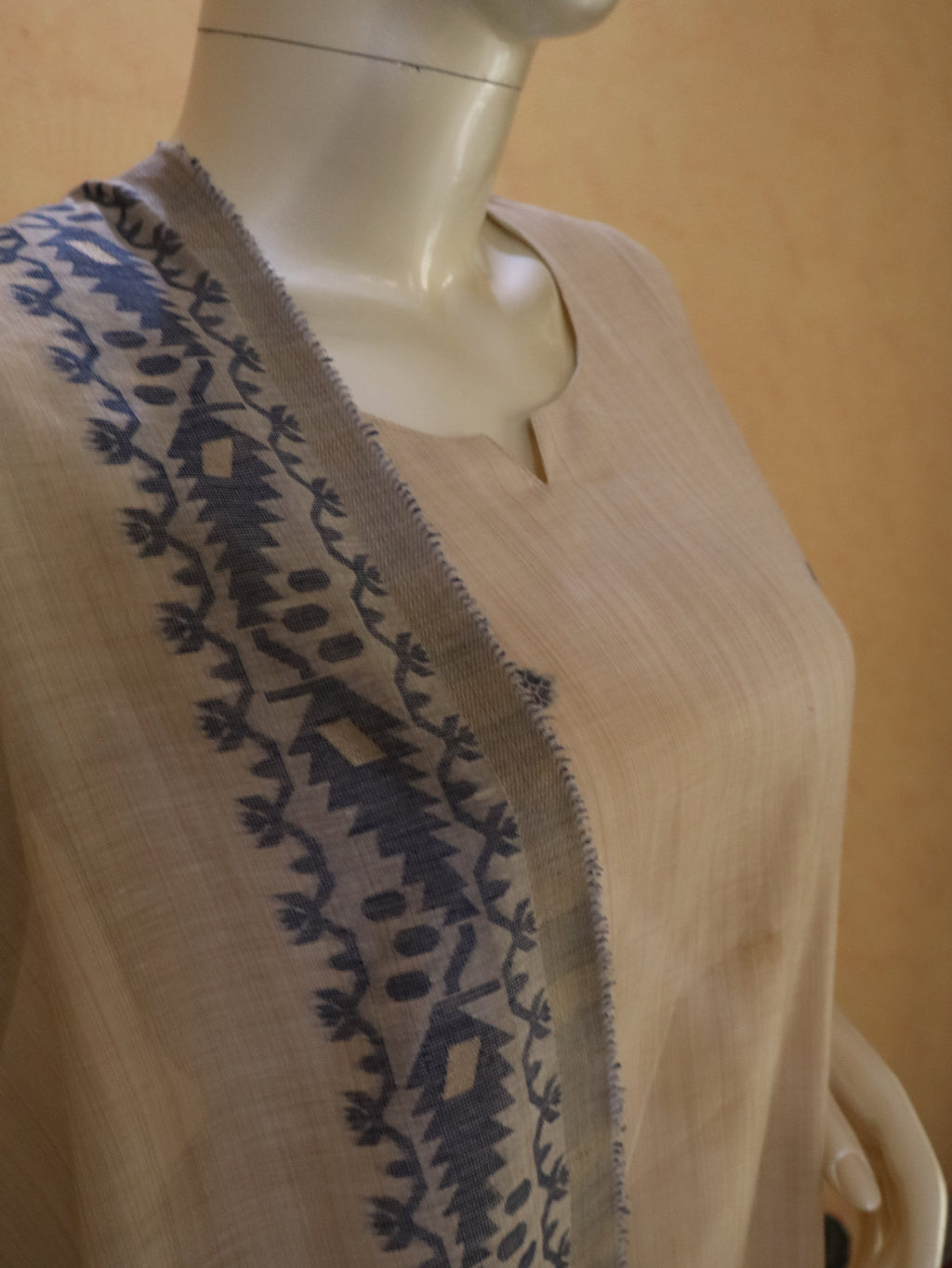 Elegant Chanderi Jhamdhani Blue Stitched Suit with Golden Butas & Lining