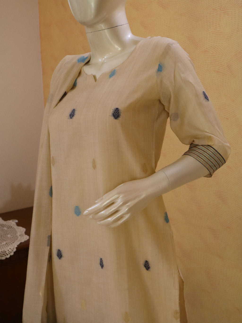 Elegant Chanderi Jhamdhani Blue striped Stitched Suit with Golden Butas & Lining
