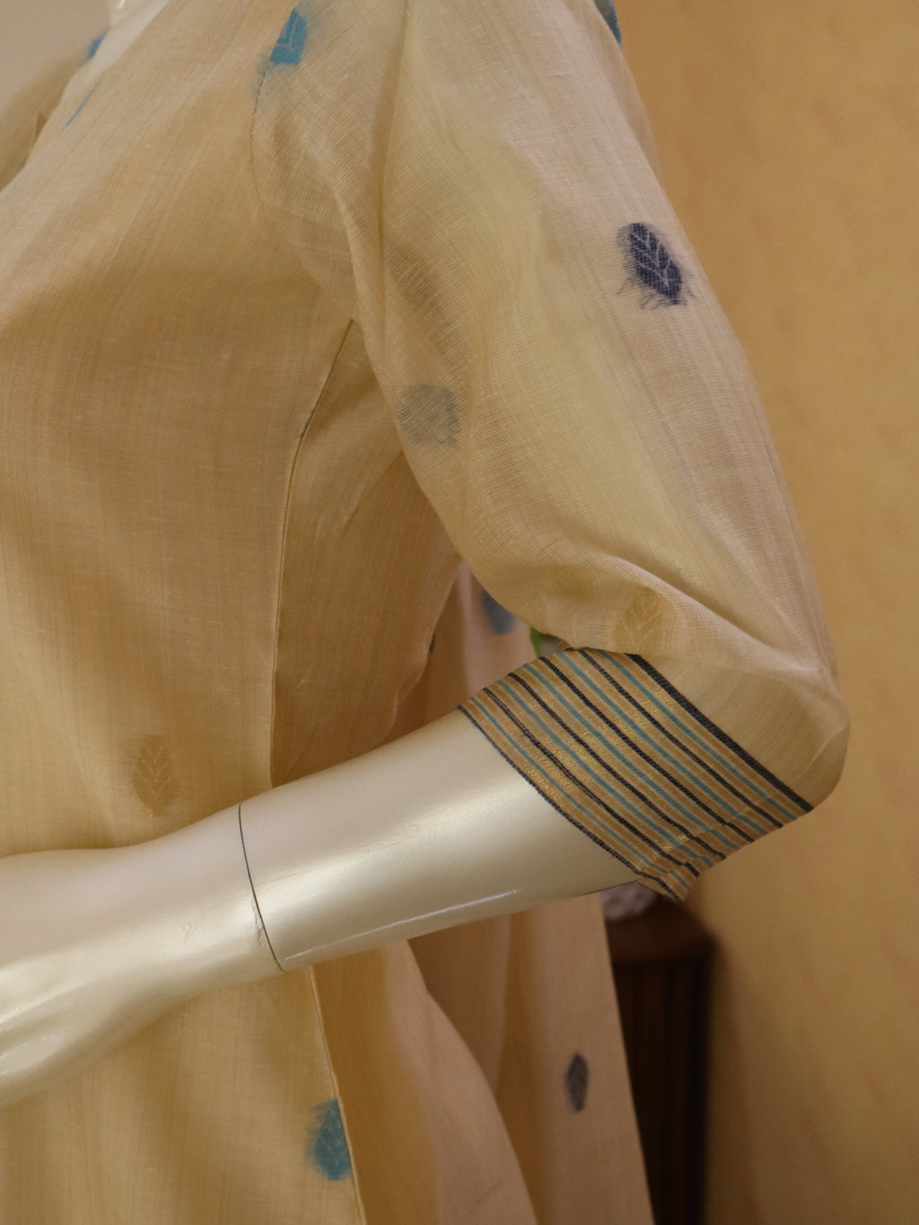 Elegant Chanderi Jhamdhani Blue striped Stitched Suit with Golden Butas & Lining