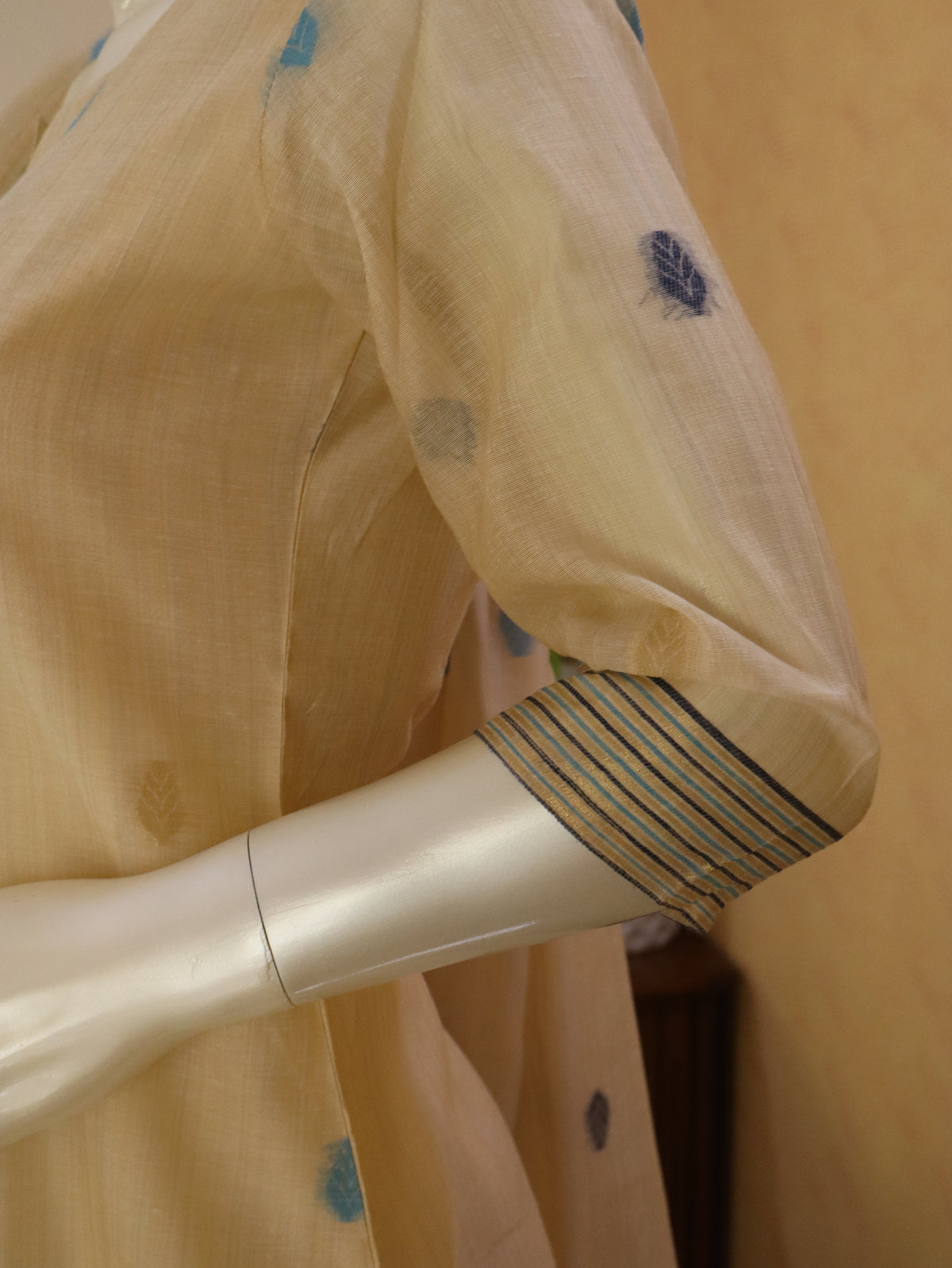 Elegant Chanderi Jhamdhani Blue striped Stitched Suit with Golden Butas & Lining