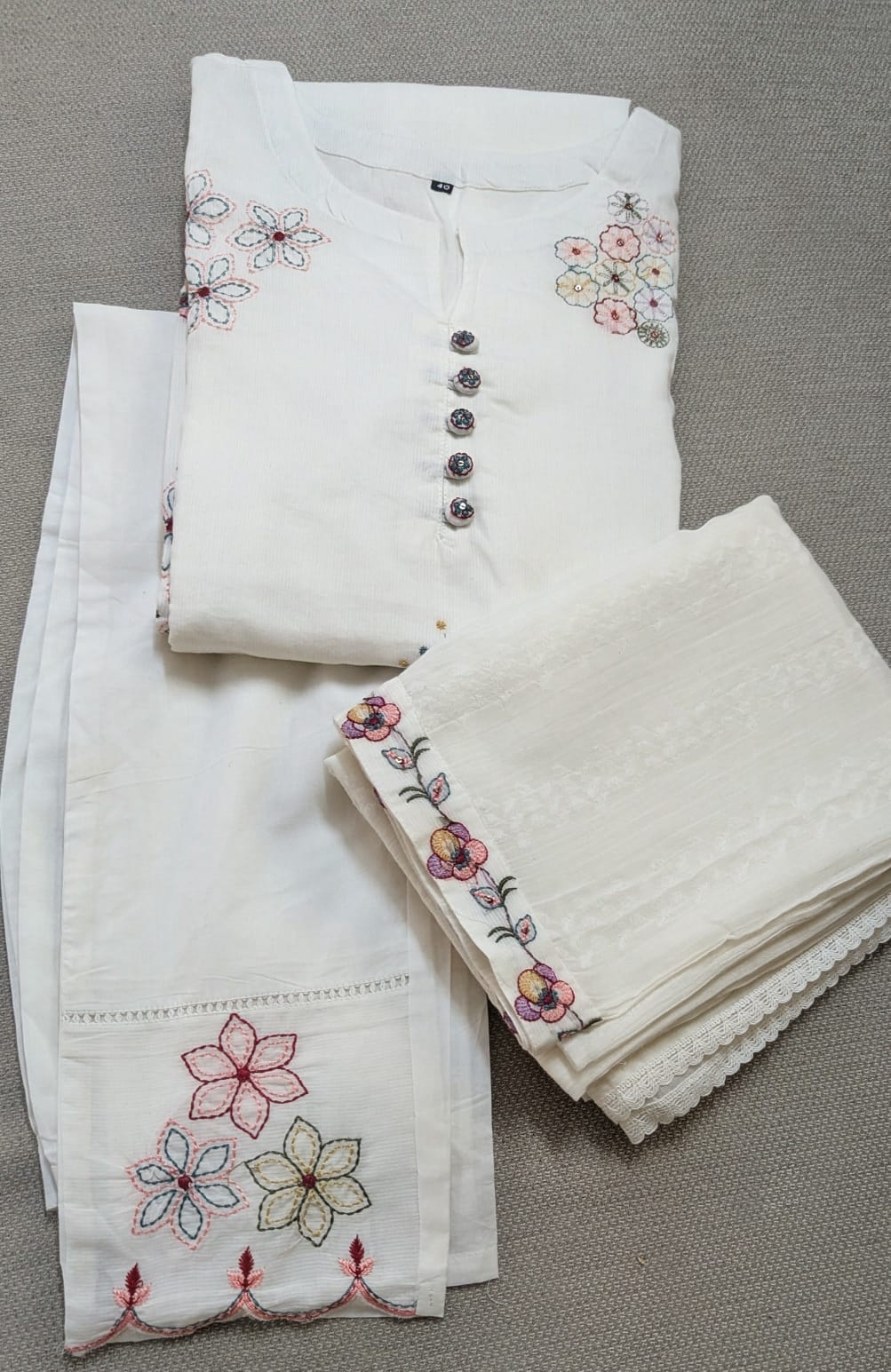 Aulera Signature: The Pristine White Embroidered Mulmul Set
