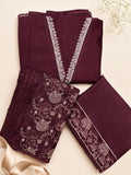 pure Roman Silk Designer Suit Material with Embellished V-Neck & Embroidered Kotta Dupatta